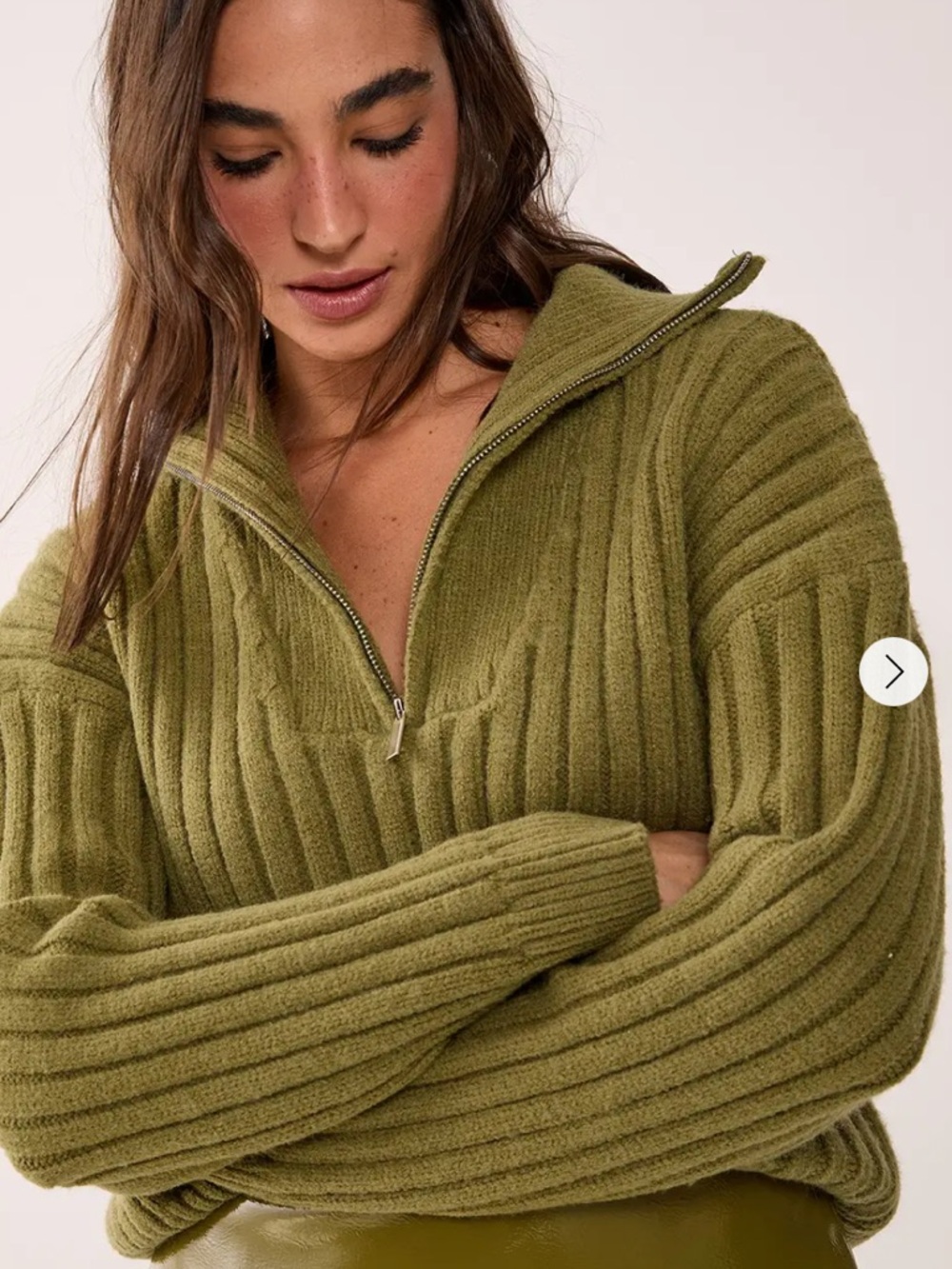 Nasty Gal Ribbed Knitted Quarter Zip Jumper – Green (M) – NWT